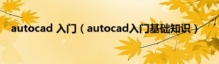 autocad 入门（autocad入门基础知识）