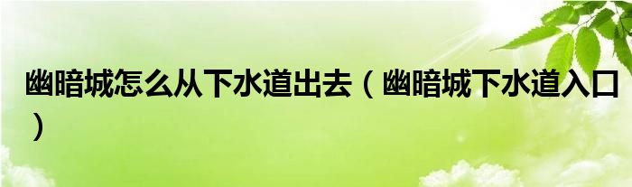 幽暗城怎么从下水道出去（幽暗城下水道入口）