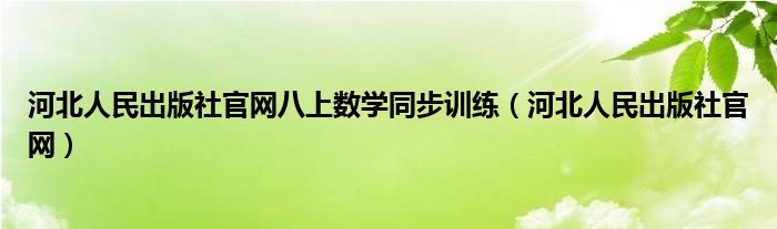 河北人民出版社官网八上数学同步训练（河北人民出版社官网）