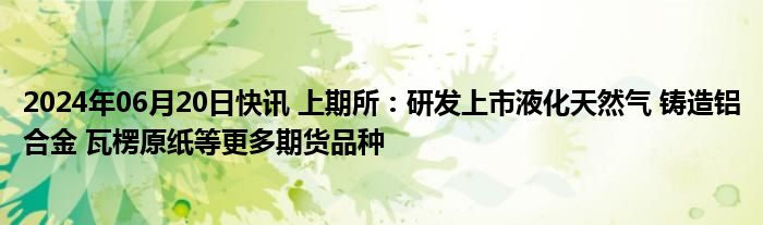 2024年06月20日快讯 上期所：研发上市液化天然气 铸造铝合金 瓦楞原纸等更多期货品种