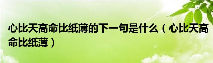 心比天高命比纸薄的下一句是什么（心比天高命比纸薄）