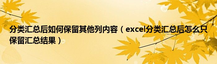 分类汇总后如何保留其他列内容（excel分类汇总后怎么只保留汇总结果）