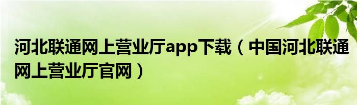 河北联通网上营业厅app下载（中国河北联通网上营业厅官网）