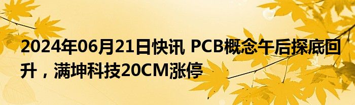 2024年06月21日快讯 PCB概念午后探底回升，满坤科技20CM涨停