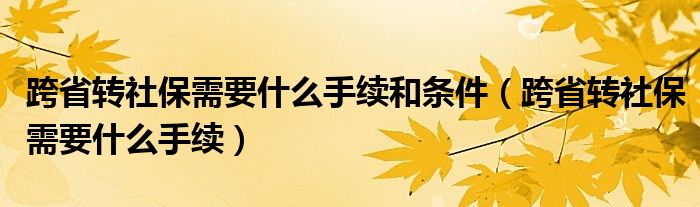 跨省转社保需要什么手续和条件（跨省转社保需要什么手续）