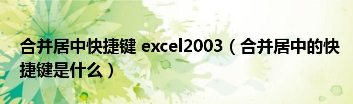 合并居中快捷键 excel2003（合并居中的快捷键是什么）