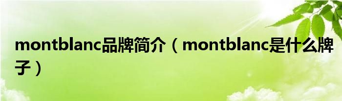 montblanc品牌简介（montblanc是什么牌子）