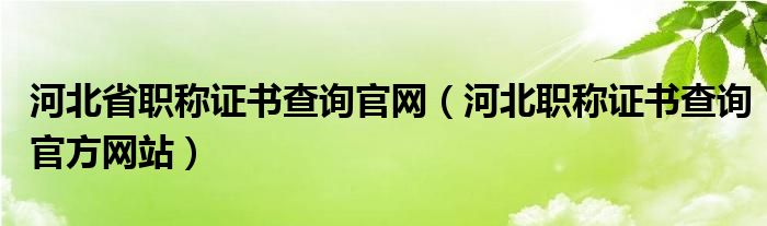 河北省职称证书查询官网（河北职称证书查询官方网站）