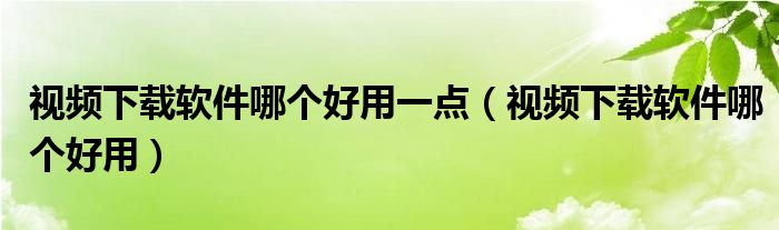 视频下载软件哪个好用一点（视频下载软件哪个好用）