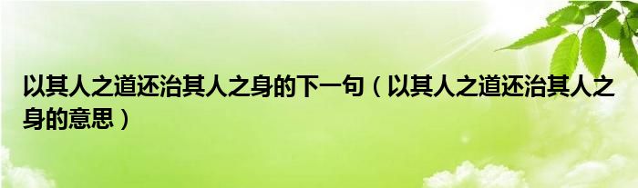 以其人之道还治其人之身的下一句（以其人之道还治其人之身的意思）