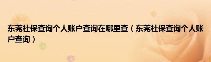 东莞社保查询个人账户查询在哪里查（东莞社保查询个人账户查询）