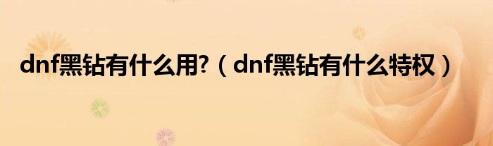 dnf黑钻有什么用?（dnf黑钻有什么特权）