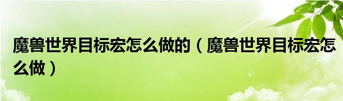 魔兽世界目标宏怎么做的（魔兽世界目标宏怎么做）