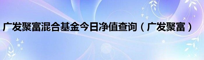 广发聚富混合基金今日净值查询（广发聚富）