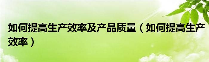 如何提高生产效率及产品质量（如何提高生产效率）