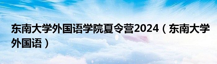 东南大学外国语学院夏令营2024（东南大学外国语）