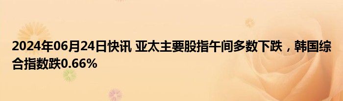 2024年06月24日快讯 亚太主要股指午间多数下跌，韩国综合指数跌0.66%