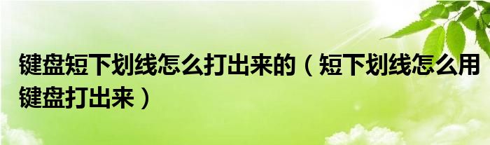 键盘短下划线怎么打出来的（短下划线怎么用键盘打出来）