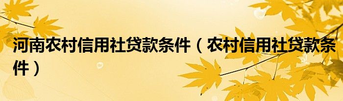 河南农村信用社贷款条件（农村信用社贷款条件）