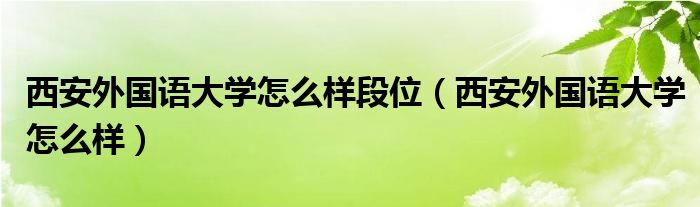 西安外国语大学怎么样段位（西安外国语大学怎么样）