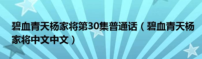 碧血青天杨家将第30集普通话（碧血青天杨家将中文中文）