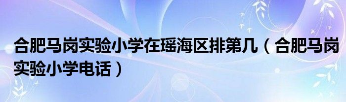 合肥马岗实验小学在瑶海区排第几（合肥马岗实验小学电话）