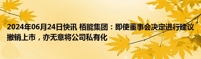 2024年06月24日快讯 栢能集团：即使董事会决定进行建议撤销上市，亦无意将公司私有化