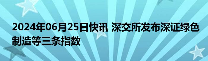 2024年06月25日快讯 深交所发布深证绿色制造等三条指数