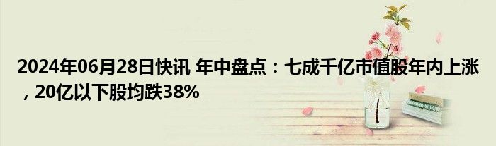 2024年06月28日快讯 年中盘点：七成千亿市值股年内上涨，20亿以下股均跌38%