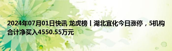 2024年07月01日快讯 龙虎榜丨湖北宜化今日涨停，5机构合计净买入4550.55万元