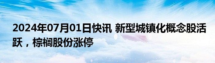 2024年07月01日快讯 新型城镇化概念股活跃，棕榈股份涨停