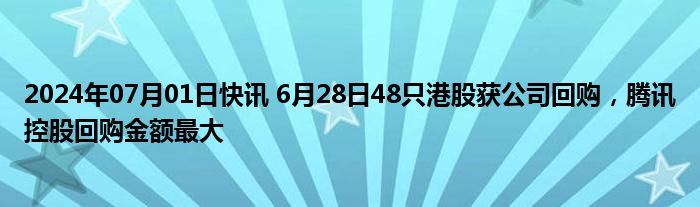 2024年07月01日快讯 6月28日48只港股获公司回购，腾讯控股回购金额最大