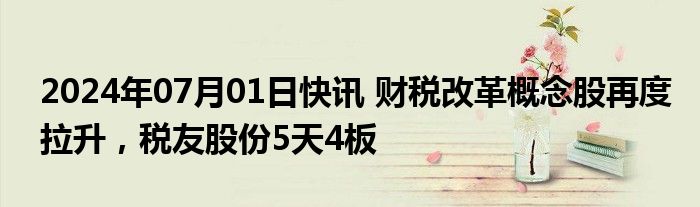 2024年07月01日快讯 财税改革概念股再度拉升，税友股份5天4板