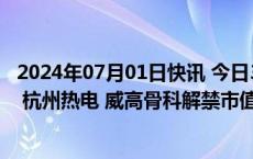 2024年07月01日快讯 今日32家公司限售股解禁，税友股份 杭州热电 威高骨科解禁市值超60亿元