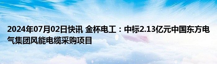 2024年07月02日快讯 金杯电工：中标2.13亿元中国东方电气集团风能电缆采购项目