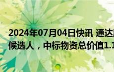 2024年07月04日快讯 通达股份：为国家电网采购项目中标候选人，中标物资总价值1.17亿元