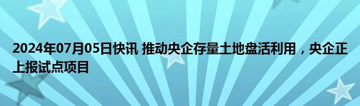 2024年07月05日快讯 推动央企存量土地盘活利用，央企正上报试点项目