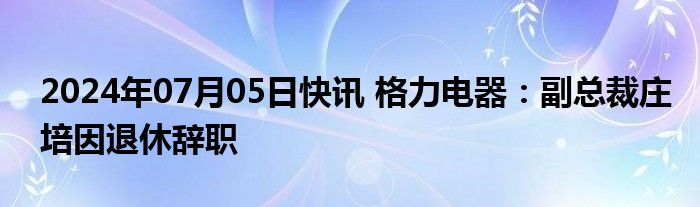 2024年07月05日快讯 格力电器：副总裁庄培因退休辞职