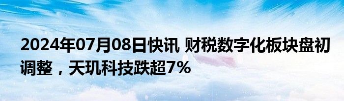 2024年07月08日快讯 财税数字化板块盘初调整，天玑科技跌超7%