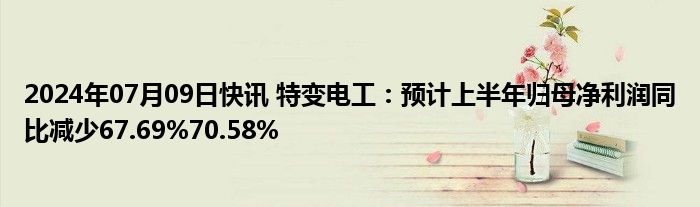 2024年07月09日快讯 特变电工：预计上半年归母净利润同比减少67.69%70.58%