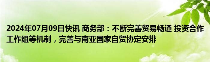 2024年07月09日快讯 商务部：不断完善贸易畅通 投资合作工作组等机制，完善与南亚国家自贸协定安排