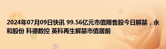 2024年07月09日快讯 99.56亿元市值限售股今日解禁，永和股份 科德数控 英科再生解禁市值居前