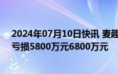 2024年07月10日快讯 麦趣尔：预计2024年上半年净利润亏损5800万元6800万元