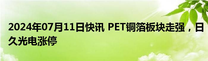 2024年07月11日快讯 PET铜箔板块走强，日久光电涨停