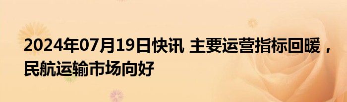 2024年07月19日快讯 主要运营指标回暖，民航运输市场向好