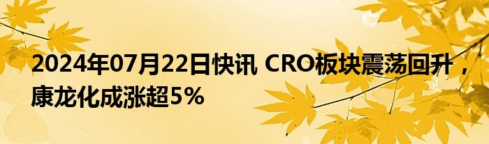 2024年07月22日快讯 CRO板块震荡回升，康龙化成涨超5%