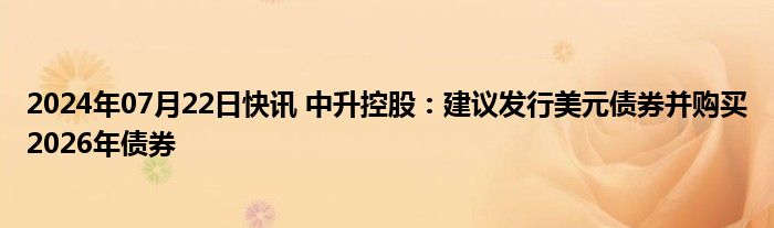 2024年07月22日快讯 中升控股：建议发行美元债券并购买2026年债券