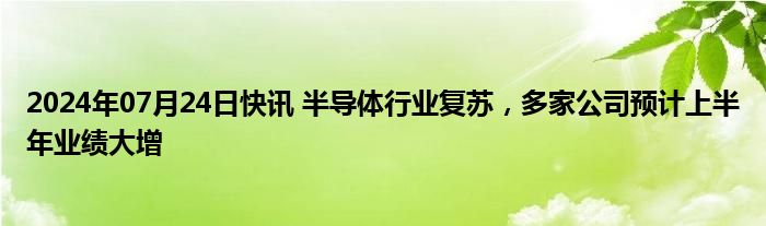 2024年07月24日快讯 半导体行业复苏，多家公司预计上半年业绩大增