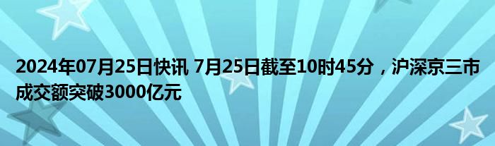 2024年07月25日快讯 7月25日截至10时45分，沪深京三市成交额突破3000亿元