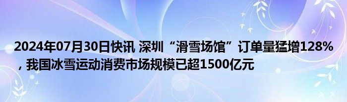 2024年07月30日快讯 深圳“滑雪场馆”订单量猛增128%，我国冰雪运动消费市场规模已超1500亿元